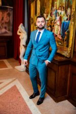 Costum Bărbați Turcoaz Elegant Două Rânduri 88% Lana Super 160’s