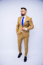 Costum Bărbați Bej Elegant 88% Lana Super 160’s
