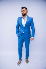 Costum Bărbați Albastru Ocean Elegant 88% Lana Super 160’s