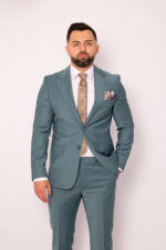 Costum Bărbați Turcoaz Elegant & Smart Casual 88% Lana Super 160’s - imagine 2