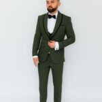 Costum Mire & Nas Verde Măslin Rever cu Detaliu Detașabil