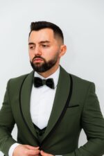 Costum Mire & Nas Verde Măslin Rever cu Detaliu Detașabil - imagine 6