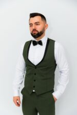 Costum Mire & Nas Verde Măslin Rever cu Detaliu Detașabil - imagine 3