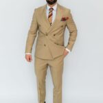 Costum Bărbați Crem Vitale Două Rânduri Elegant 88% Lana Super 160’s