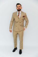 Costum Bărbați Crem Vitale Două Rânduri Elegant 88% Lana Super 160’s