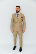 Costum Bărbați Crem Vitale Două Rânduri Elegant 88% Lana Super 160’s - imagine 5