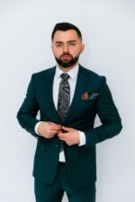 Costum Bărbați Verde Smarald Din Lana Super 160s - imagine 4
