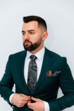 Costum Bărbați Verde Smarald Din Lana Super 160s - imagine 3