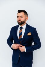 Costum Bărbați Albastru În Dungi Elegant & Business 88% Lana Super 160’s - imagine 4