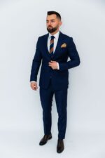 Costum Bărbați Albastru În Dungi Elegant & Business 88% Lana Super 160’s