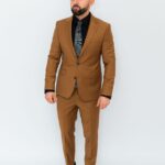 Costum Bărbați Bej Închis Elegant  88% Lana Super 160’s