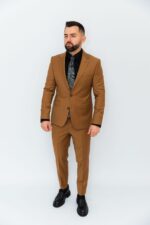 Costum Bărbați Bej Închis Elegant  88% Lana Super 160’s