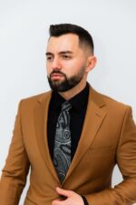 Costum Bărbați Bej Închis Elegant  88% Lana Super 160’s - imagine 2