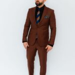 Costum Bărbați Maro Deschis Elegant & Business 88% Lana Super 160’s