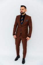 Costum Bărbați Maro Deschis Elegant & Business 88% Lana Super 160’s
