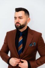 Costum Bărbați Maro Deschis Elegant & Business 88% Lana Super 160’s - imagine 4
