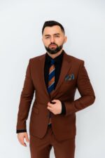 Costum Bărbați Maro Deschis Elegant & Business 88% Lana Super 160’s - imagine 5