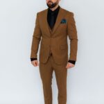 Costum Bărbați Bej Închis În Dungi Business & Elegant