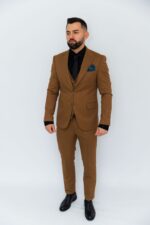 Costum Bărbați Bej Închis În Dungi Business & Elegant