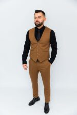 Costum Bărbați Bej Închis În Dungi Business & Elegant - imagine 5