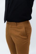 Costum Bărbați Bej Închis În Dungi Business & Elegant - imagine 2