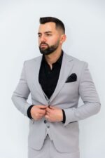 Costum Bărbați Gri Deschis Smart Casual - imagine 6