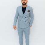 Costum Bărbați Albastru Deschis cu Dungi De Vara Necaptusit