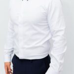 Cămașa Albă Bumbac Cu Fentă Mire Ceremonie