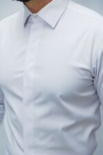 Cămașă Bărbați Alba Bumbac Premium Cu Fentă - imagine 5