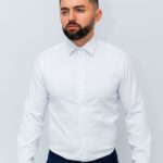 Cămașă Bărbați Alba Bumbac Premium Cu Fentă