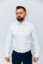 Cămașă Bărbați Alba Bumbac Premium Cu Fentă