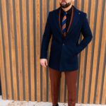 Palton Bărbați Albastru Din Lana Toamnă-Iarna