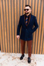 Palton Bărbați Albastru Din Lana Toamnă-Iarna