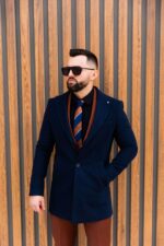 Palton Bărbați Albastru Din Lana Toamnă-Iarna - imagine 4