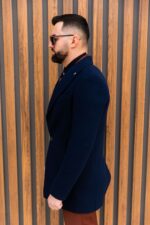 Palton Bărbați Albastru Din Lana Toamnă-Iarna - imagine 3