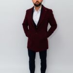 Palton Bărbați Bordo Vișiniu  Din Lana Toamnă-Iarna