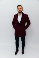 Palton Bărbați Bordo Vișiniu  Din Lana Toamnă-Iarna