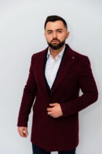 Palton Bărbați Bordo Vișiniu  Din Lana Toamnă-Iarna - imagine 5