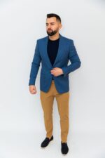 Sacou Albastru Marine Barbati Din Vascoza Cu Imprimeu - imagine 2