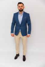 Sacou Albastru Marine Barbati Din Vascoza Cu Imprimeu - imagine 4