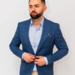 Sacou Albastru Marine Barbati Din Vascoza Cu Imprimeu