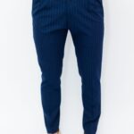 Pantaloni Albastru Cu Dungi Italienesti Cu Pense Barbati