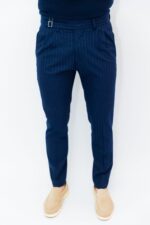 Pantaloni Albastru Cu Dungi Italienesti Cu Pense Barbati