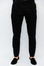 Pantaloni Negru Mat Italienesti Cu Pense Barbati