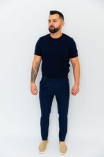 Pantaloni Albastru Cu Dungi Italienesti Cu Pense Barbati - imagine 4