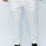 Pantaloni Albi Italienesti Cu Pense Barbati