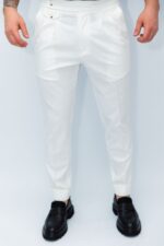 Pantaloni Albi Italienesti Cu Pense Barbati