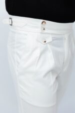 Pantaloni Albi Italienesti Cu Pense Barbati - imagine 3