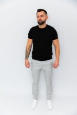 Pantaloni Barbati Gri Deschis Vara Din Bumbac Natural Santaderia - imagine 3