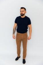Pantaloni Bej Inchis Italienesti Cu Pense Barbati - imagine 2